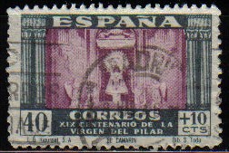 España 1939 893 Sello º XIX Centenario de la Venida de la Virgen del Pilar a Zaragoza Camarin de Ntr