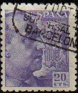 ESPAÑA 1940 922 Sello º General Franco 20c