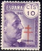 ESPAÑA 1940 936 Sello General Franco Pro Tuberculosos Nuevo