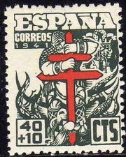 ESPAÑA 1942 950 Sello Nuevo Pro Tuberculosos Cruz de Lorena en rojo