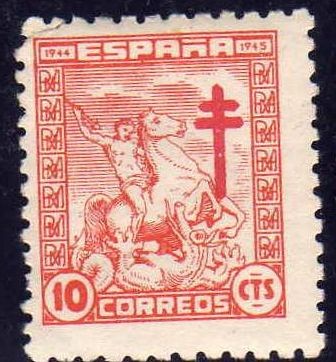 ESPAÑA 1944 984 Sello Nuevo Pro Tuberculosos Cruz Lorena en Carmin