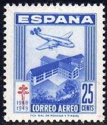 ESPAÑA 1948 1043 Sello Nuevo Pro Tuberculosos Cruz de Lorena 25c Correo Aereo Avion