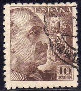 ESPAÑA 1949 1059 Sello General Franco 10p Usado