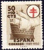 ESPAÑA 1949 1068 Sello Nuevo Pro Tuberculosis 50+10c