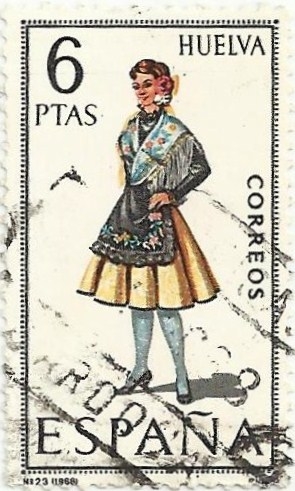 TRAJES TÍPICOS REGIONALES. GRUPO II. Nº 23. HUELVA. EDIFIL 1849.