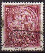 ESPAÑA 1953 1126 Sello º VII Centenario Universidad de Salamanca Los Reyes Católicos Fachada 50c