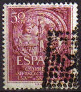 ESPAÑA 1953 1126 Sello º VII Centenario Universidad de Salamanca Los Reyes Católicos Fachada