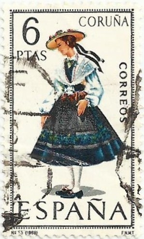 TRAJES TÍPICOS ESPAÑOLES. GRUPO II. Nº 15. A CORUÑA. EDIFIL 1841