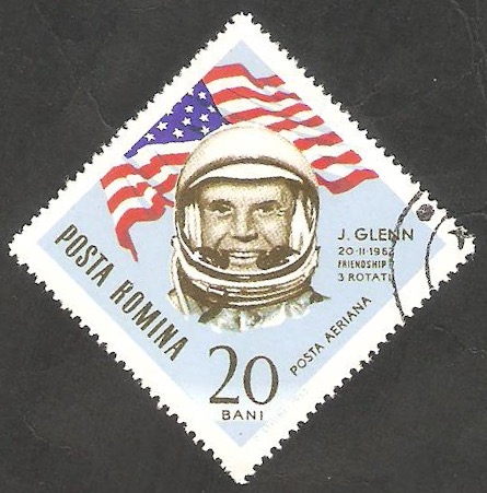 191 - Conquista del Espacio, J. Glenn y bandera americana