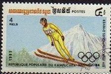 CAMBOYA 1983 Scott 443 Sello Juegos Olimpicos Invierno Saltos Ski Matasello de favor Preobliterado M