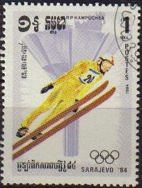 CAMBOYA 1984 Scott 463 Sello Juegos Olimpicos Invierno Saltos Ski Matasello de favor Preobliterado M