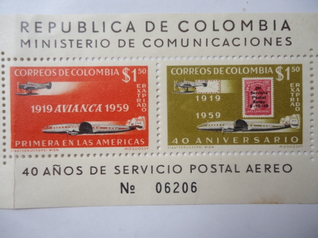 Ministerio de Cumunicaciones- 40 Años de servicio POSTAL AEREO 1919-1959