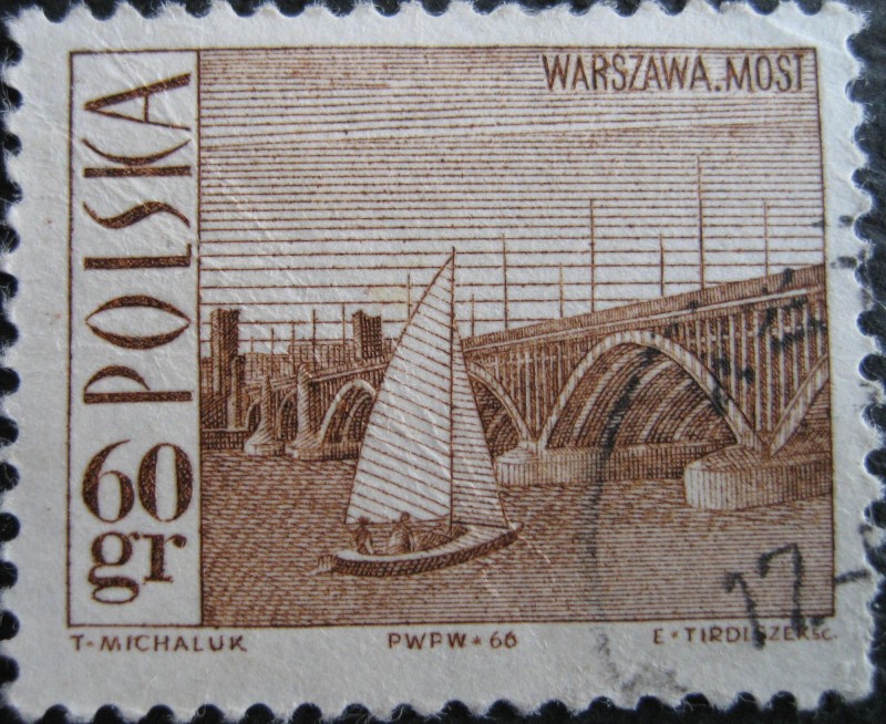 Poniatowski Bridge, Warsaw, and sailboat