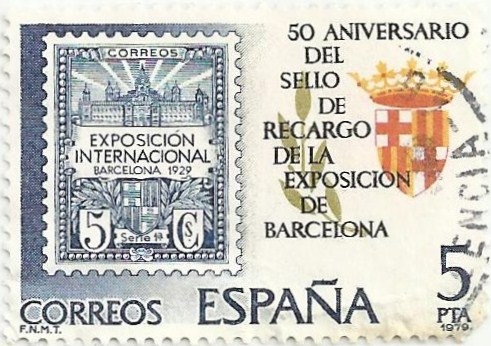 (247) 50 ANIVERSARIO PRIMER SELLO DE RECARGO PARA EXPO BARCELONA 1929. EDIFIL 2549