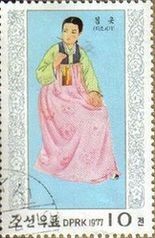 COREA NORTE 1977 Scott1558 Sello Trajes Típicos Estacionales Dinastia Li Primavera M-1600