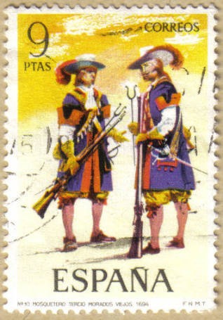 UNIFORMES - Mosqueteros, tercio Morados, viejos 1694