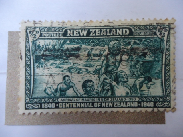 Llegada de los Maoris de Nueva Zelanda - Arrival of Maoris in New Zealand 1350 - Centennial of New 