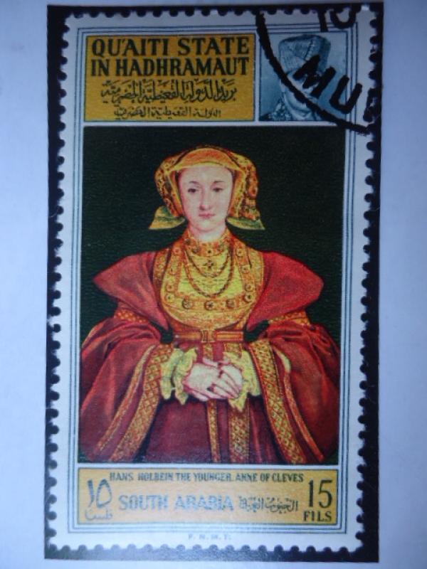 Pais:Aden-Serie:Qu´Aiti State In Hadhramaut - Retrato de Anne of Cleves -Oleo de:Hans Holbein-Museo 