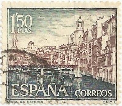 SERIE TURÍSTICA GRUPO I. PAISAJES Y MONUMENTOS. VISTA DE GIRONA. EDIFIL 1550