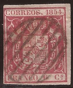 Escudo de España 1854  6 cuartos fondo coloreado