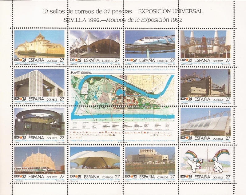 Expo Universal Sevilla 92 - Minipliego 12 sellos 27 ptas