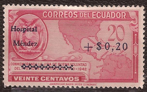 Jira de Buena Voluntad Presidente Arroyo del Río 1945 con sobrecargo Hospital Méndez 20+0,20 centavo