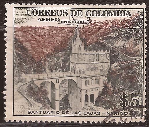 Santuario de las Lajas 1959 aéreo 5 pesos