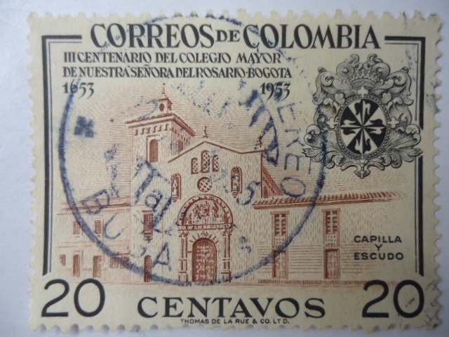III Centenario del Colegio Mayor de Nuestra Señora del Rosario-Bogotá 1653-1953 - Capilla y Escudo.