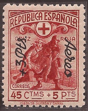 Cruz Roja República Española  1938 aéreo 45 cents + 5 ptas + 3 ptas