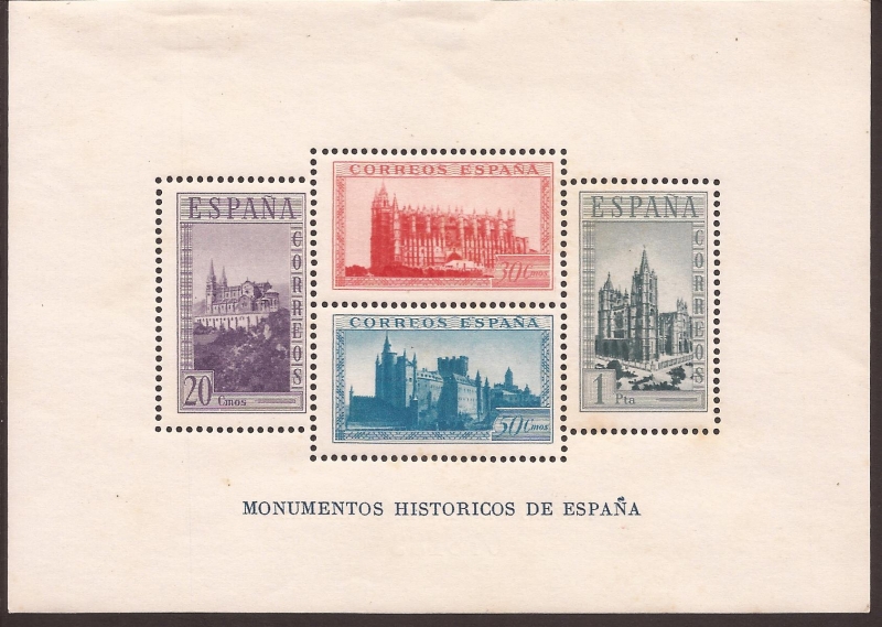 Monumentos Históricos (Hoja) 1938  2 ptas en 4 sellos