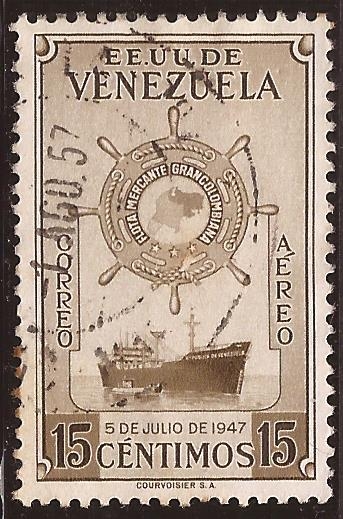 1er Aniversario de la Flota Mercante Grancolombiana 1948 aéreo 15 centimos 