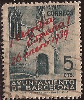 Puerta Gótica Ayuntamiento de Barcelona. Inscripción: Arriba España 26 enero 1939 5 cents