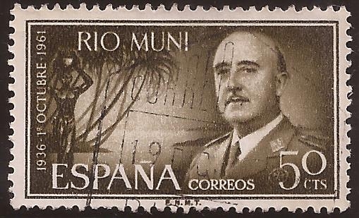 Río Muni. Gral Franco. 25 Aniversario 1º Octubre del 36  1961 50 céntimos