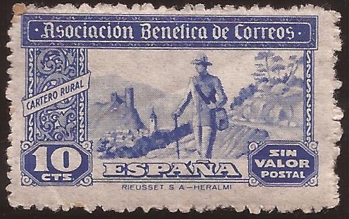 Asociación Benéfica de Correos. Cartero Rural  1944 10 cents sin valor postal