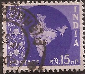 Mapa de la India  1958 15 naye paisa
