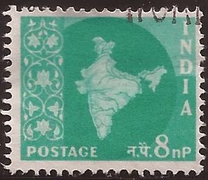 Mapa de la India  1958 8 naye paisa