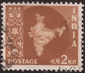 Mapa de la India  1957 2 naye paisa