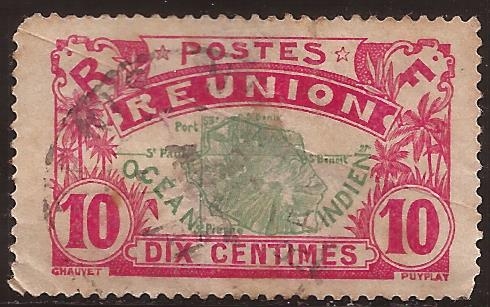 Reunion. mapa de la Isla  1926 10 céntimos
