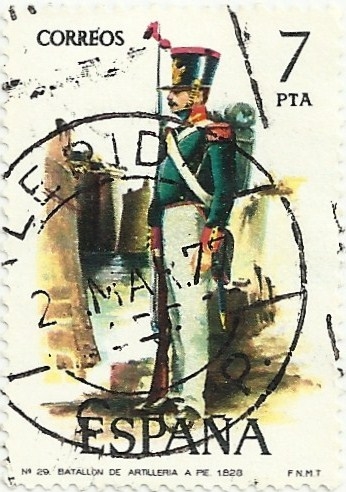 UNIFORMES MILITARES, VI GRUPO. Nº29. ARTILLERIA A PIE 1828. EDIFIL 2353