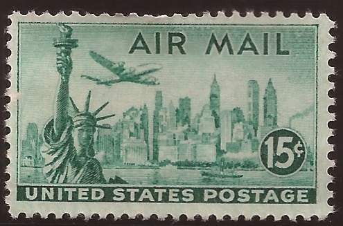 Statue Of Liberty, New York Skyline & Lockheed Constellation  1947 15 centavos