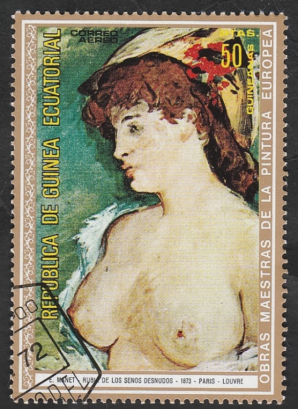 Rubia de los senos desnudos, pintura de Manet