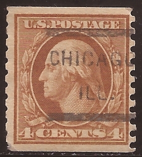 George Washington 1914 4 centavos dent vert 10 perf