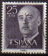 ESPAÑA 1955 1146 Sello General Franco 25cts Usado