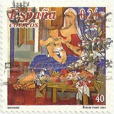 NAVIDAD 2001. VIRGEN CON EL NIÑO, DE ALFREDO ROLDÁN. EDIFIL 3835