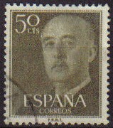 ESPAÑA 1955 1149 Sello General Franco 50cts Usado
