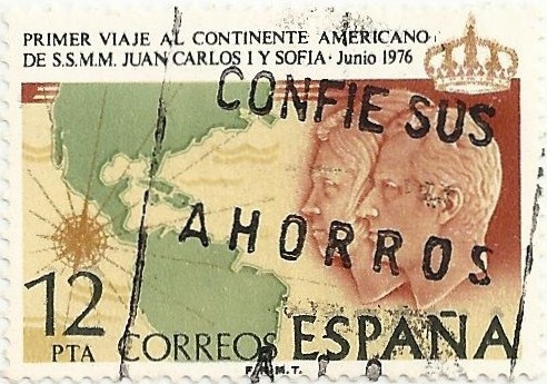 1er VIAJE A AMÉRICA DE SSMM LOS REYES DE ESPAÑA. EFIGIE REYES Y MAPA AMÉRICA. EDIFIL 2333