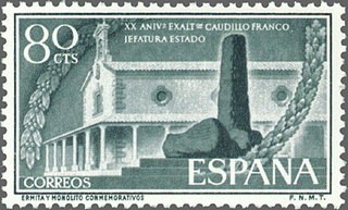 ESPAÑA 1956 1199 Sello Nuevo XX Aniv. exaltación de Franco a Jefatura del estado Ermita y Monolito
