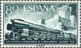 ESPAÑA 1958 1234 Sello Nuevo Congreso Ferrocarriles 80cts
