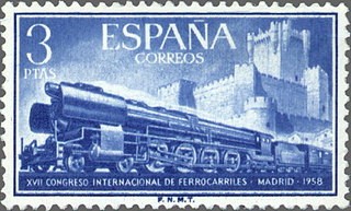 ESPAÑA 1958 1237 Sello Nuevo Congreso Ferrocarriles 3pts