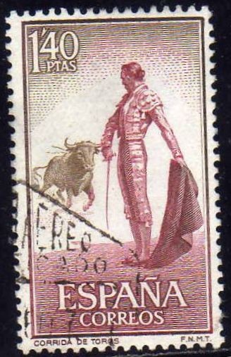 ESPAÑA 1960 1262 Sello Fiesta Nacional Toros Torero Citando al Toro Usado
